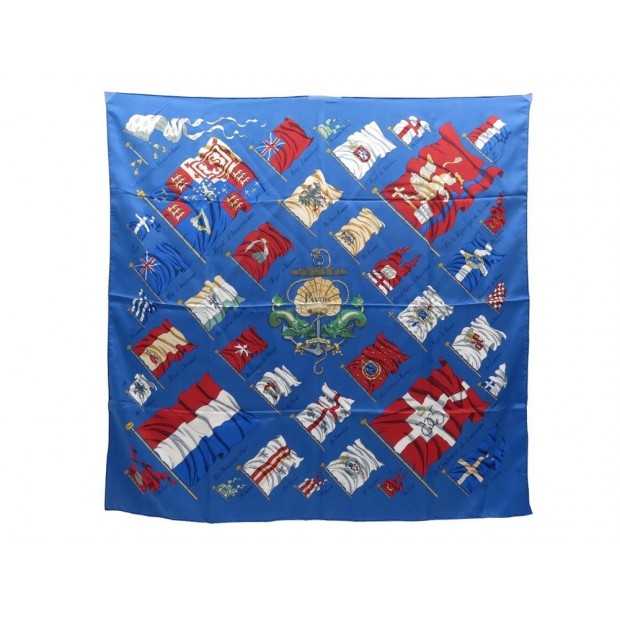 FOULARD HERMES PAVOIS PHILIPPE LEDOUX CARRE SOIE BLEU BOITE BLUE SILK SARF 360€