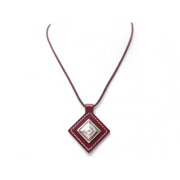 NEUF COLLIER HERMES CHOKER TOUAREG 42CM EN CUIR BORDEAUX & ARGENT NECKLACE 490€