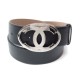 CEINTURE CHANEL BOUCLE LOGO CC ARGENTE LIEN LARGE EN CUIR NOIR T 95