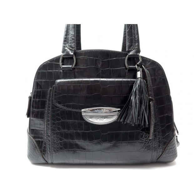 SAC A MAIN LANCEL ADJANI GM CUIR FACON CROCO NOIR 