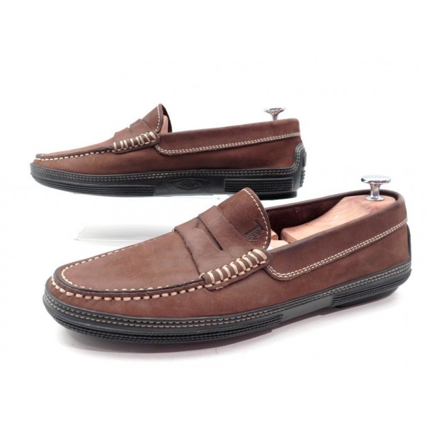 CHAUSSURES TOD'S MOCASSINS 7.5 41.5 DAIM VEAU VELOURS MARRON LOAFER SHOES 335€