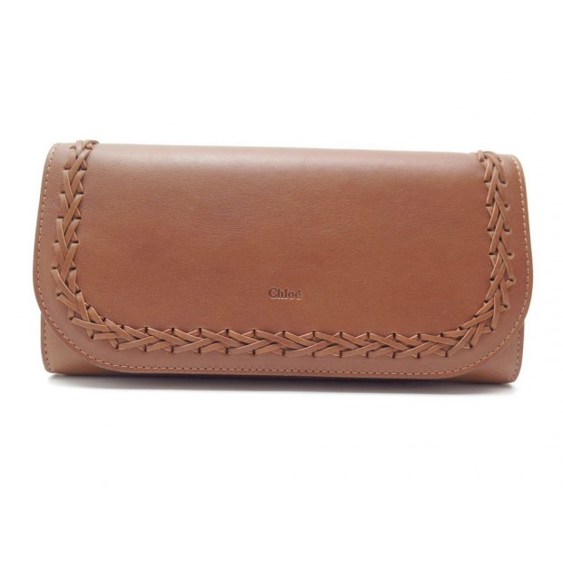 NEUF PORTEFEUILLE LONG CHLOE HUDSON EN CUIR MARRON PORTE MONNAIE SAC WALLET 375€