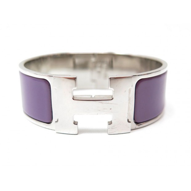 BRACELET HERMES CLIC CLAC H PM 16 CM 20MM EN ACIER PALLADIE & EMAIL VIOLET 595€