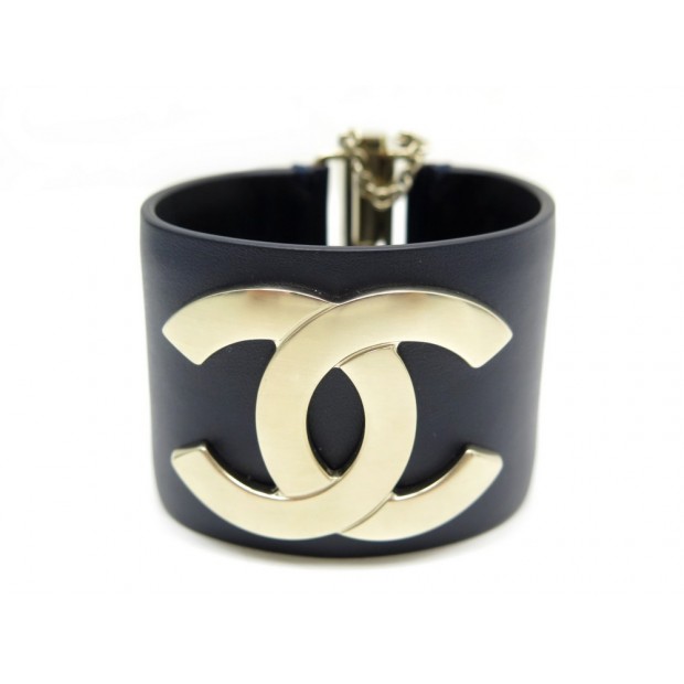 NEUF BRACELET CHANEL LOGO CC CUIR BLEU MARINE 2017 