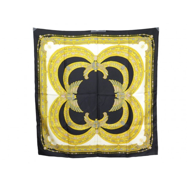 NEUF FOULARD MUST DE CARTIER SCARABES PANTHERE EN SOIE NOIRE + BOITE SCARF 340€