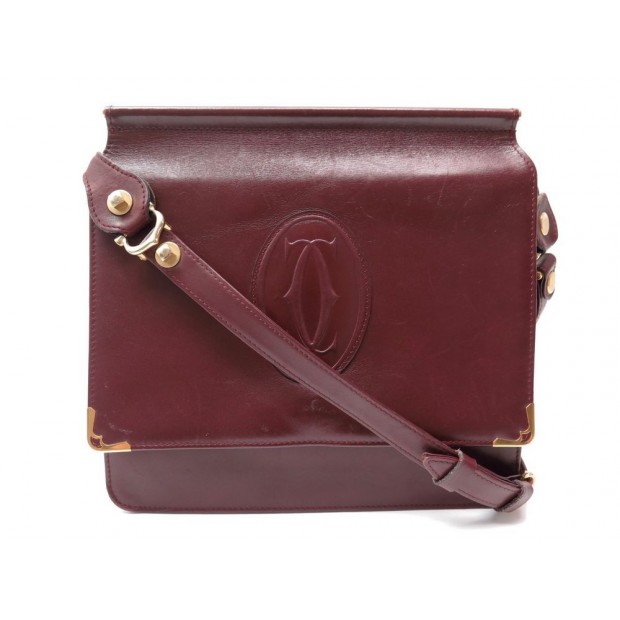 SAC A MAIN MUST DE CARTIER BESACE BANDOULIERE EN CUIR BORDEAUX HAND BAG 1190€