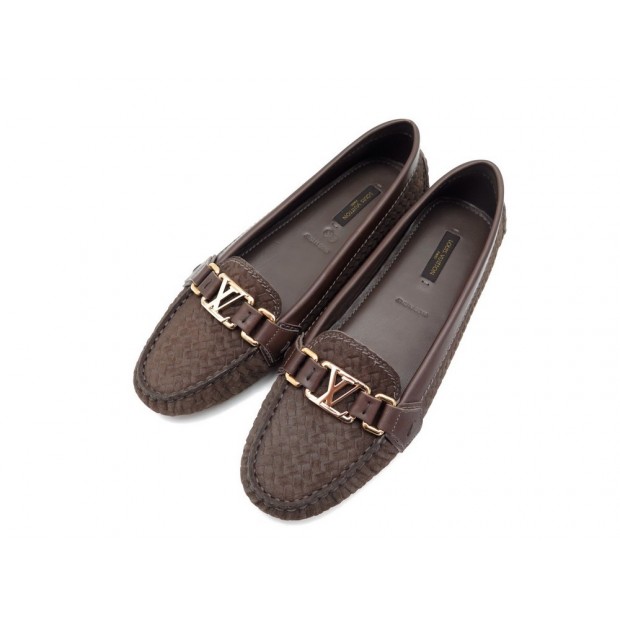 NEUF CHAUSSURES LOUIS VUITTON OXFORD MOCASSINS 38.5 EN DAIM TRESSE LOAFERS 420€