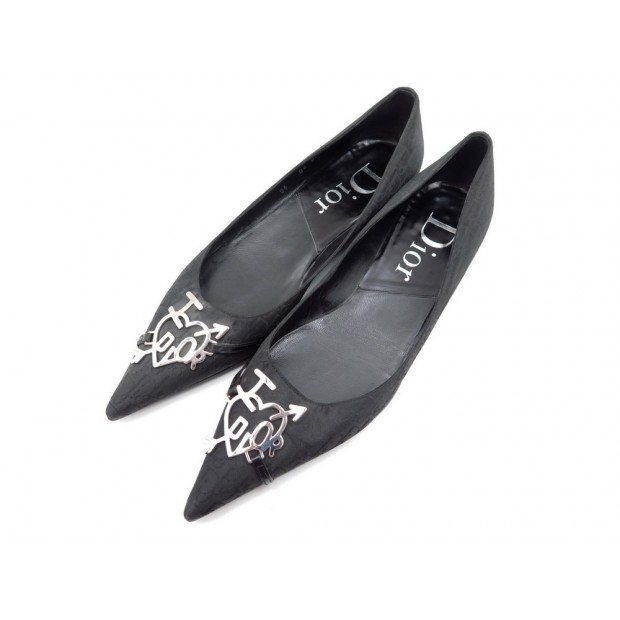 CHAUSSURES CHRISTIAN DIOR I LOVE DIOR BALLERINES 38 TOILE MONOGRAMEE NOIR SHOES