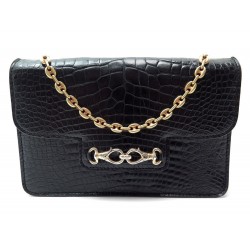 VINTAGE SAC A MAIN CELINE CUIR DE CROCODILE NOIR 