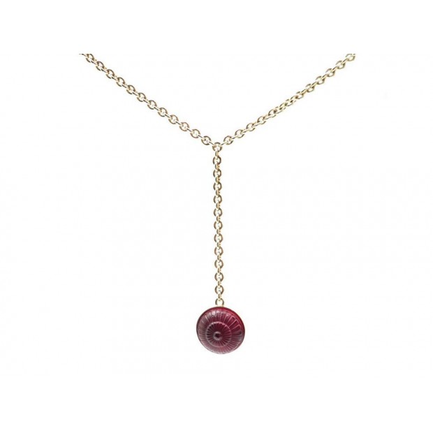 NEUF COLLIER LALIQUE COQUILLAGE METAL DORE & CRISTAL ROUGE ECRIN NECKLACE 350€