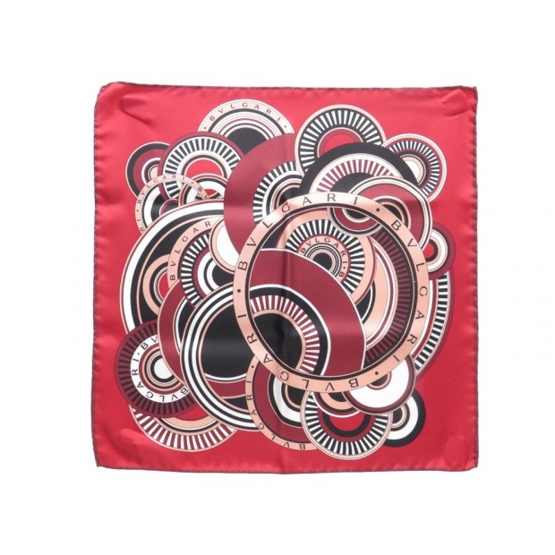 NEUF FOULARD BULGARI POCHETTE 32 CM TWILL DE SOIE ROUGE HOMME BOITE SILK SCARF