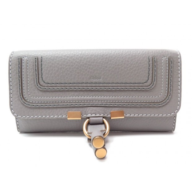 NEUF PORTEFEUILLE CHLOE LONG MARCIE COMPAGNON EN CUIR GRIS CACHEMIRE WALLET 350€