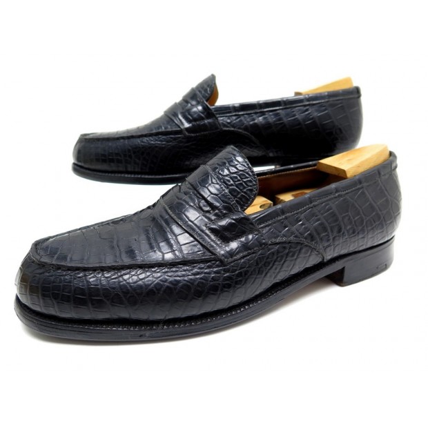 CHAUSSURES JM WESTON 180 6.5C 40.5 41 MOCASSINS CUIR CROCODILE NOIR SHOES 3685€