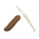 NEUF COUTEAU HERMES CANIF A PIVOT EN ACIER BROSSE & ETUI EN CUIR MARRON KNIFE