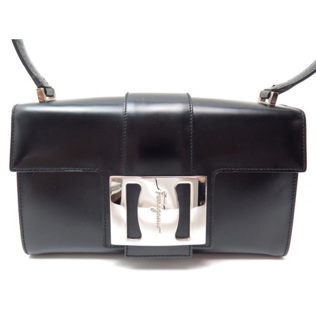 NEUF SAC A MAIN SALVATORE FERRAGAMO BA-21 1922 EN CUIR NOIR HAND BAG PURSE 800€