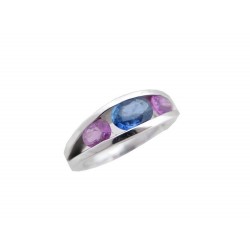 BAGUE EN OR BLANC T 51 SAPHIR BLEU & ROSE 7.4 GR BIJOU + ECRIN WHITE GOLD RING