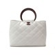 VINTAGE SAC A MAIN CHANEL SHOPPING CUIR MATELASSE BLANC 