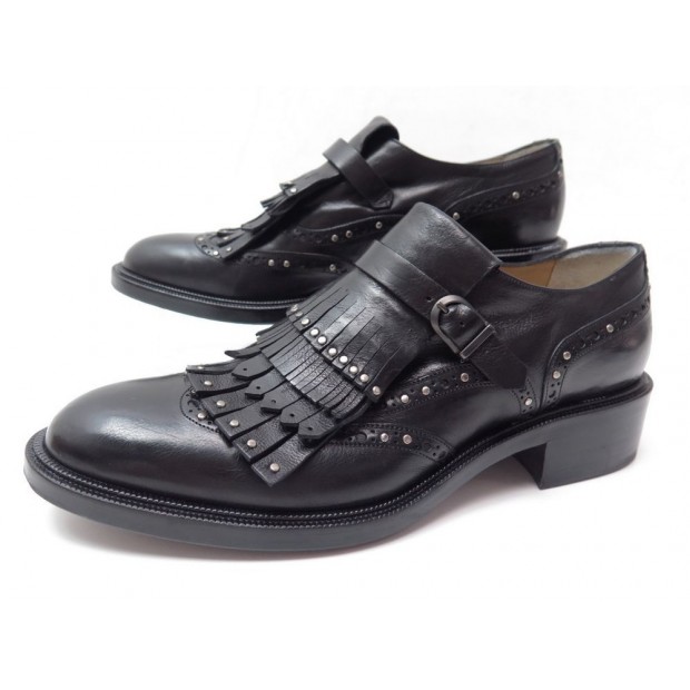 NEUF CHAUSSURES SARTORE 40 IT 40.5 41 FR DERBY CLOUTES A FRANGES NOIR SHOES 500€