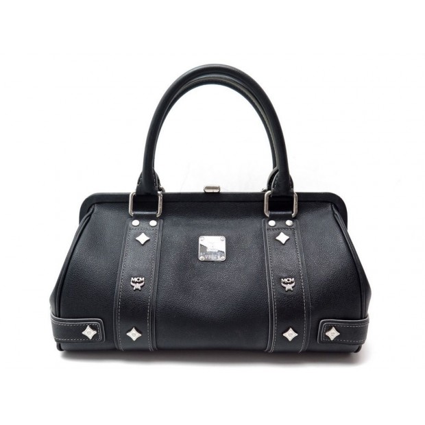 sac a main mcm boston docteur en cuir graine noir