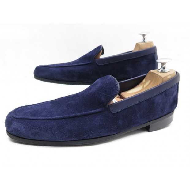 NEUF CHAUSSURES JOHN LOBB TYNE 5.5E 39.5 MOCASSINS VEAU VELOURS BLEU SHOES 715€