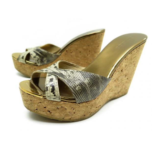 CHAUSSURES JIMMY CHOO 39 SANDALES TALONS COMPENSES CUIR PYTHON MULES SHOES 650€