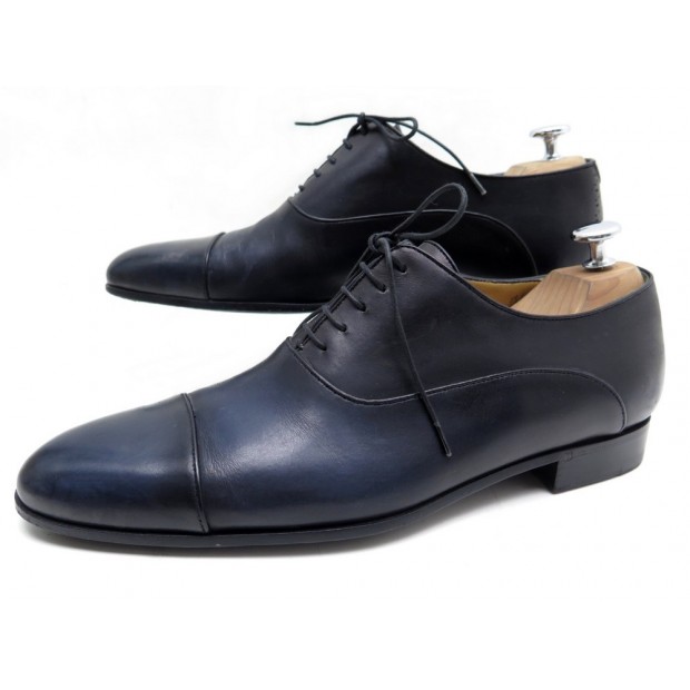 CHAUSSURES BERLUTI RICHELIEU EN CUIR NOIR PATINE BLEUE 7.5 41.5 