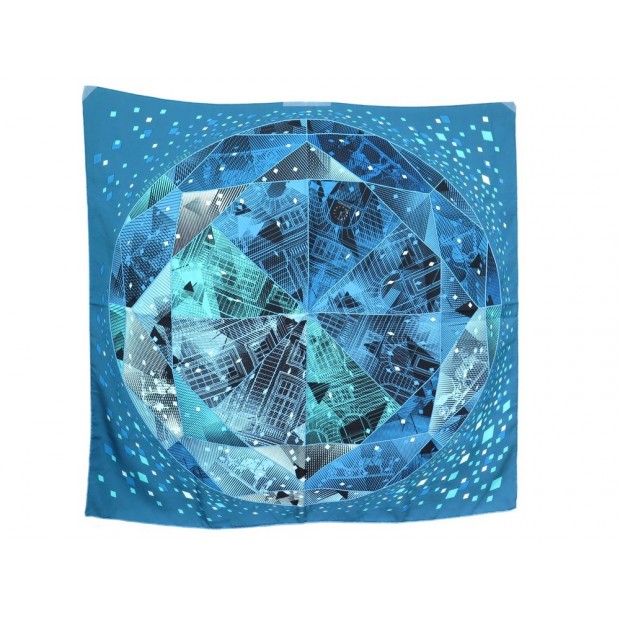 FOULARD HERMES FAUBOURG BY NIGHT B. EMERY SOIE BLEUE CARRE 90 CM SILK SCARF 360€