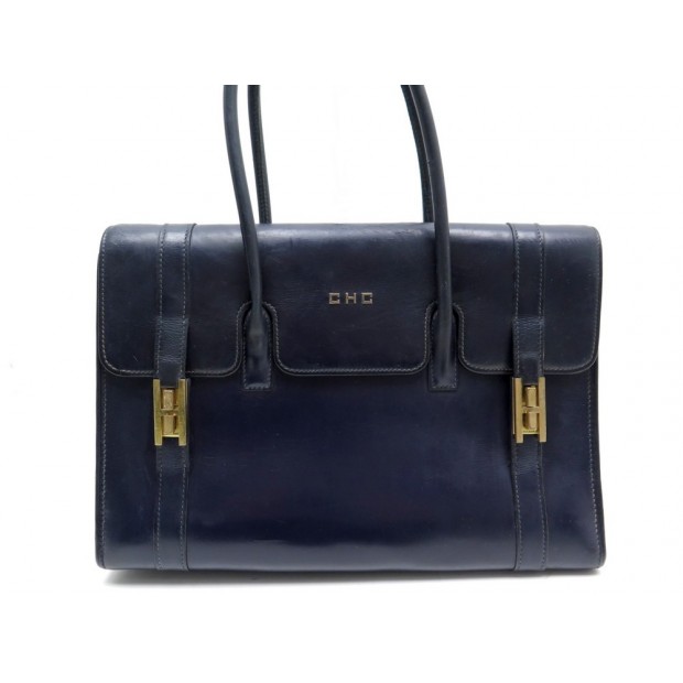 VINTAGE SAC A MAIN HERMES DRAG CUIR BLEU 