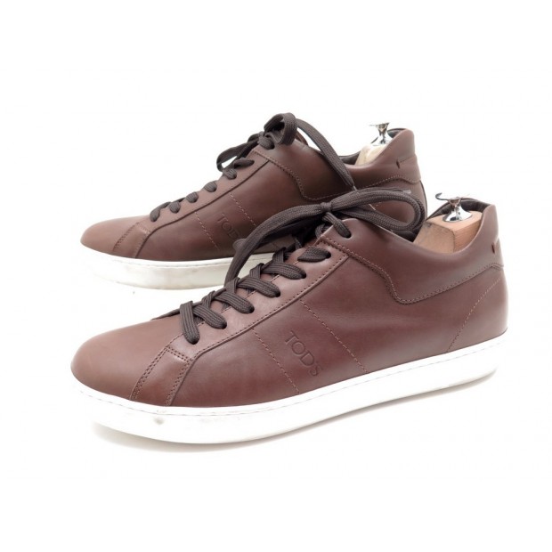 CHAUSSURES TOD'S BASKETS 9.5 IT 44 FR EN CUIR MARRON BROWN LEATHER SNEAKERS 420€