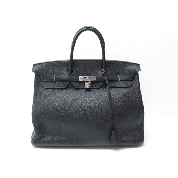 SAC A MAIN HERMES BIRKIN 40 EN CUIR TAURILLON CLEMENCE NOIR & ARGENT HAND BAG