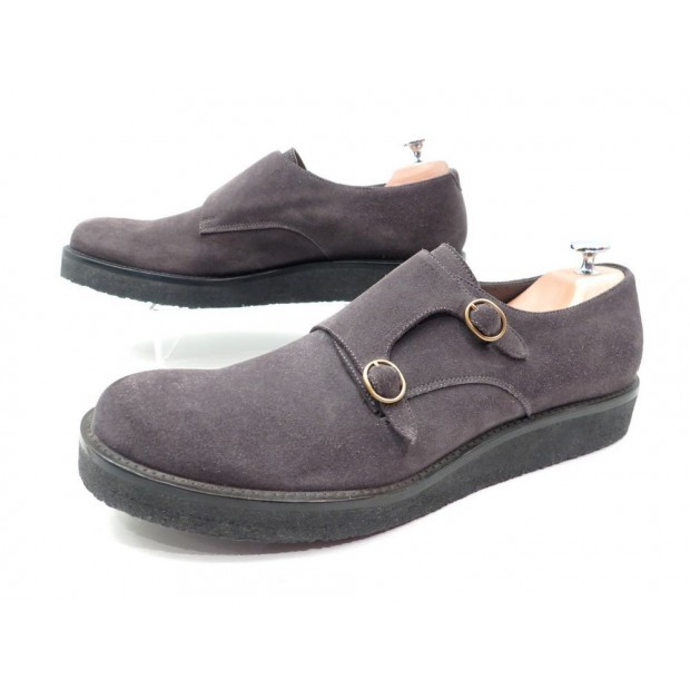 NEUF CHAUSSURES YVES SAINT LAURENT DOUBLE BOUCLE 44IT 45 FR DAIM GRIS SHOES 595