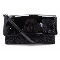 SAC A MAIN CHRISTIAN LOUBOUTIN MOTIF LEOPARD BANDOULIERE CUIR VELOURS NOIR 950€