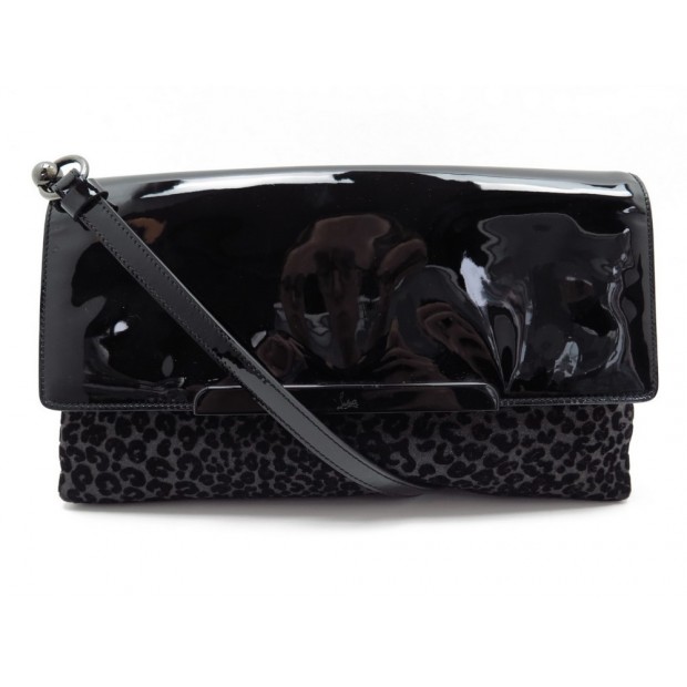 SAC A MAIN CHRISTIAN LOUBOUTIN MOTIF LEOPARD BANDOULIERE CUIR VELOURS NOIR 950€