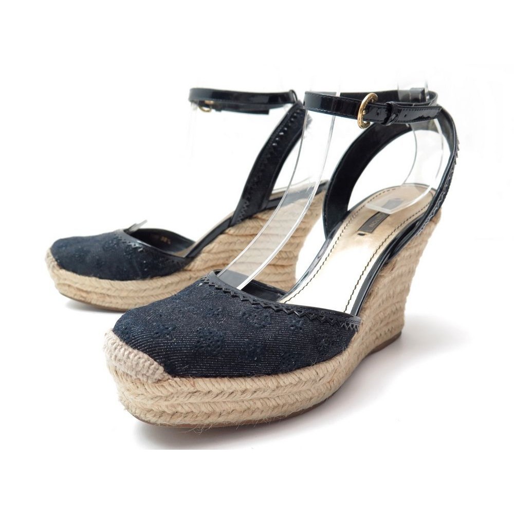 Louis Vuitton Monogram Denim Espadrilles Wedge Sandals - Size 9