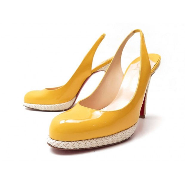 CHAUSSURES CHRISTIAN LOUBOUTIN 38.5 ESCARPINS CUIR VERNI JAUNE PUMP SHOES 545€