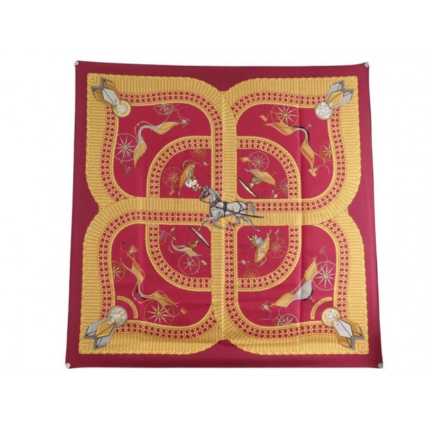 NEUF FOULARD HERMES VOITURES PANIERS SOIE ROUGE ABADIE CARRE 90 RED SCARF 360€