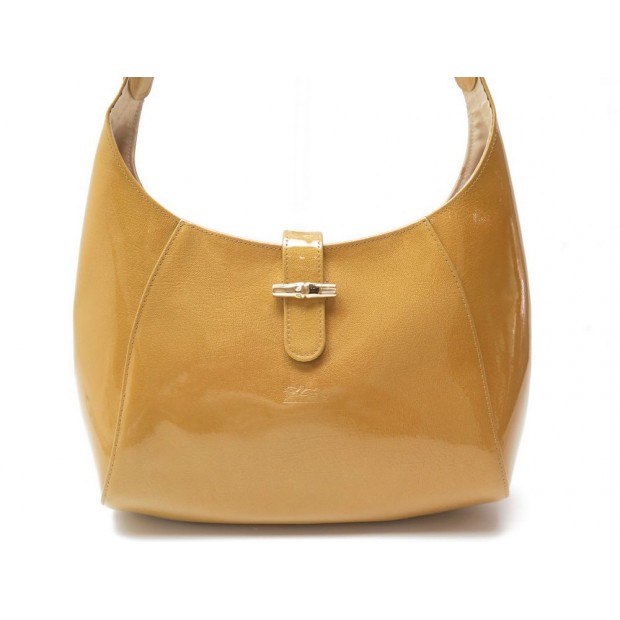 NEUF SAC A MAIN LONGCHAMP ROSEAU CUIR VERNI JAUNE MOUTARDE 