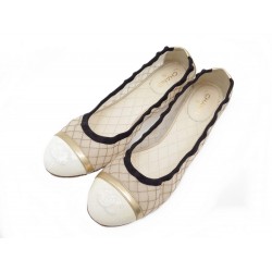 CHAUSSURES CHANEL LOGO CC BALLERINES 38.5 EN TOILE MATELASSEE QUITED SHOES 620€