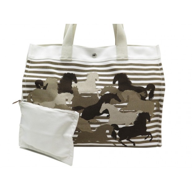 NEUF SAC A MAIN HERMES CHEVAUX EN CAMOUFLAGE DE PLAGE TROUSSE BEACH BAG 1185€