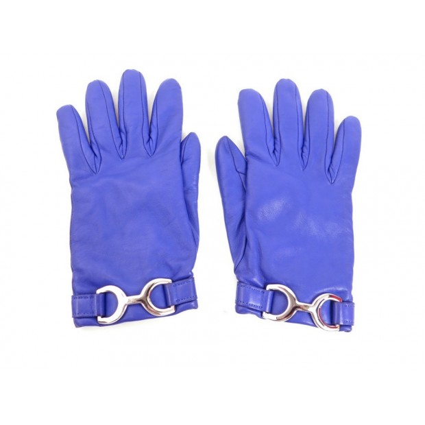  NEUF PAIRE DE GANTS HERMES CUIR BLEU 7.5 