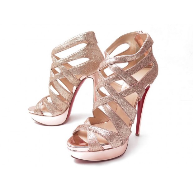 NEUF CHAUSSURES CHRISTIAN LOUBOUTIN BALOTA GLITTER NUDE 150 39 ESCARPINS 950€