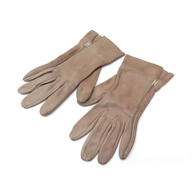 GANTS HERMES FINITION H 7.5 EN CUIR MARRON CAMEL BROWN LEATHER GLOVES 570€