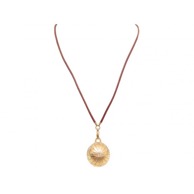 NEUF COLLIER HERMES PENDENTIF GLOBE ETOILE PILULIER 60 CM EN METAL DORE NECKLACE