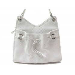 SAC A MAIN LANCEL CUIR PERFORE BLANC 33CM WHITE LEATHER HAND BAG PURSE 600€