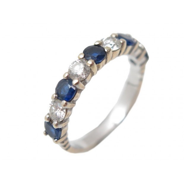 BAGUE OR BLANC 18K 4.2 GR T 57 SERTIE DIAMANTS & SAPHIRS DIAMONDS SAPPHIRES RING