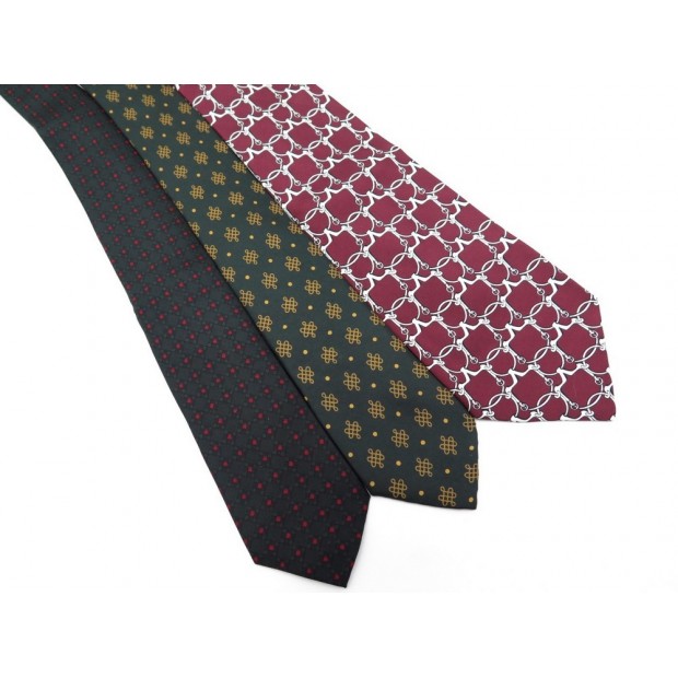 LOT DE 3 CRAVATES HERMES 285 SA I06IA 97IA SOIE SLIM MOTIF ETRIER TIE SILK 525€