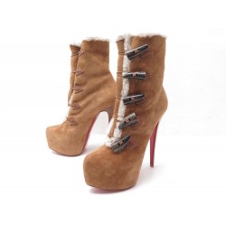 NEUF CHAUSSURES CHRISTIAN LOUBOUTIN OULAN BATOR 39 BOTTES FOURREES DAIM 2575€