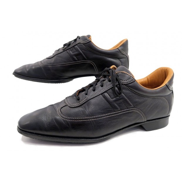 CHAUSSURES HERMES H BASKETS 39.5 SNEAKERS CUIR NOIR FEMME LEATHER SHOES 600