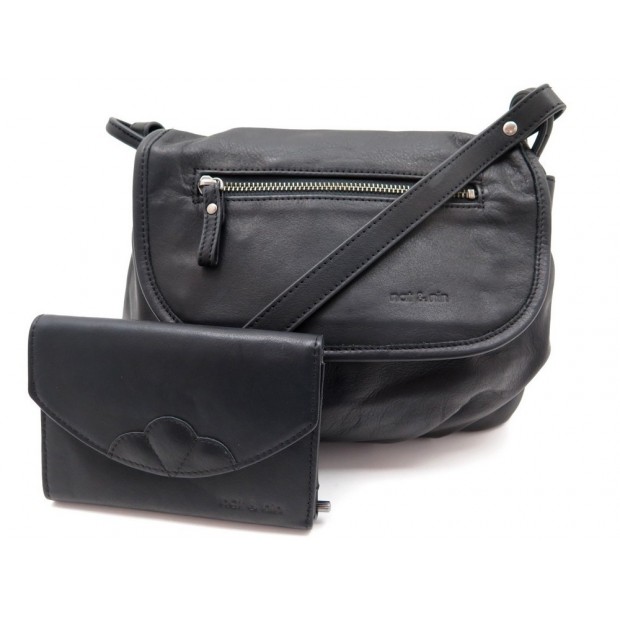 SAC A MAIN NAT & NIN CUIR NOIR + PORTEFEUILLE 