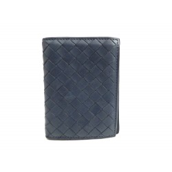 PORTE CARTES BOTTEGA VENETA 131240 CUIR TRESSE BLEU MARINE SAC CARD HOLDER 310€